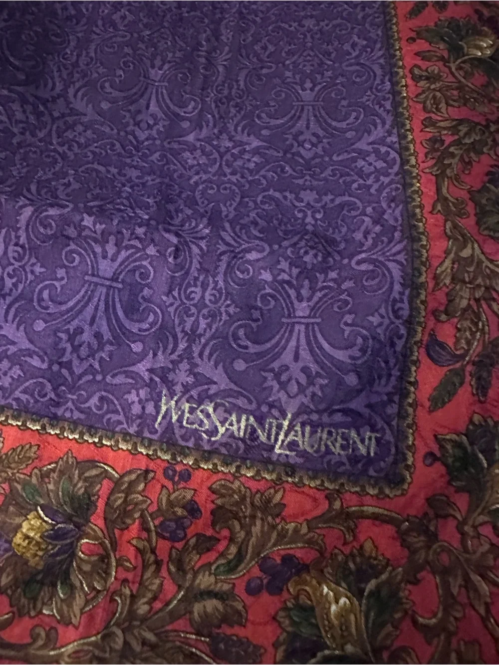 Yves saint laurent Silk Paisley Border Square Scarf in Purple and Red